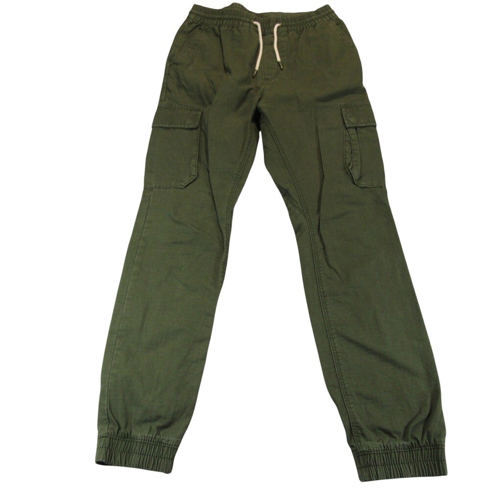 H&M Mens Pull On Cargo Jogger Pants 30 x 29 Olive Green‎ 100% Cotton Drawstring